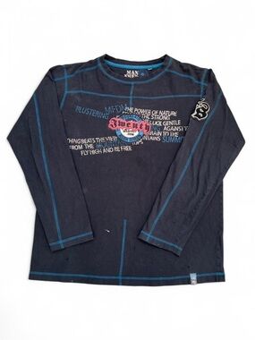 Twenty Man Fred Jeans Y2K vintage men's Navy Long-Sleeve Tee Graphic